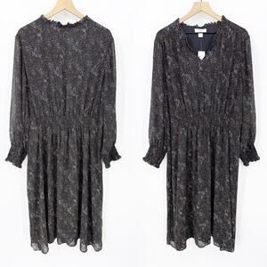 Christopher & Banks Midi Dress 3X Women's Black Abstract Dot Feminine Classic